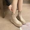 Botines Martin de Suela Plana Baja para Mujer Otoño e Invierno Estilo Británico Popular en Internet Suela Gruesa Chelsea Forrados de Felpa Botines Cortos Delgados