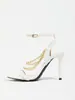Nuevos Zapatos de Tacón Alto con Tira al Tobillo y Cadena Dorada, Punta Abierta, Sandalias de Tacón Alto Sexy de Temperamento para Mujer
