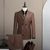 Novo conjunto de terno masculino, terno de malha casual para negócios com abotoamento duplo para casamento, traje formal, roupa do noivo, conjunto de duas peças