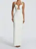 Vestido de malla con retazos para adelgazar la cintura, nuevo estilo de comercio exterior europeo y americano, vestido largo sexy versátil francés de hombros descubiertos para mujer