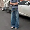 Jeans Casuales Cool Retro Estilo Americano de Comercio Exterior para Mujer, Pantalones de Pierna Ancha Rectos Sueltos High Street, Jeans de Moda para Hombre