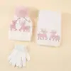 Colección de Invierno 2026 Conjunto Infantil para Niñas Set de Tres Piezas de Gorro, Bufanda y Guantes Jacquard de Reno Lindo para Navidad