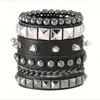 Conjunto de 6 Peças de Pulseiras de Couro PU Vintage com Tachas de Caveira Estilo Punk Gótico Moderno para Casais Venda por Atacado