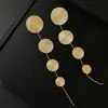 Aretes Dorados Largos con Borlas Estilo Old Money para Mujer, Aretes de Botón Lujosos y Exagerados, Perfectos para Vacaciones, Impresionantes para Rostros Cuadrados y Redondos