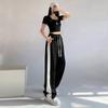 Pantalones de Verano para Mujer Nuevo Estilo Coreano Cintura Alta Talla Grande Adelgazantes Pierna Ancha Sueltos Casuales Hasta la Rodilla Rectos Largos