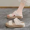 Sandalias tejidas caladas para mujer, adecuadas para usar en verano con faldas, Chanclas de playa de suela gruesa estilo francés 2026