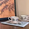 Prato Raso de Jantar, Tigela de Arroz, Xícara de Café com Pires em Porcelana Azul e Branca Estilo Europeu com Padrão de Orquídeas, Conjunto de Louças Domésticas, Prato, Tigela de Arroz
