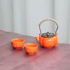 Juego de té de kung fu con forma de calabaza, tetera de una sola tetera y dos tazas, tetera de cerámica con esmalte de color simple.