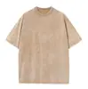 Moda de Rua Retro Masculina Marca de Moda de Rua 230G Fio Duplo Algodão Puro Manga Curta Camiseta Masculina Cor Sólida Camiseta Solta para Homens Mais Velhos