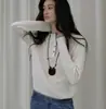 Suéter de punto trenzado de lana de manga larga para mujer de otoño con cuello semiabierto, perfecto como capa interior