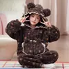Conjunto de pijama outono e inverno para meninas, novo estilo 2026, fleece de coral, roupa de dormir quente com capuz para crianças e bebês