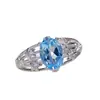 Anillo de Topacio Azul Plata S925 Incrustación Completa Nuevo Diseño de Joyería de Topacio Natural Accesorios Simples Venta al por Mayor