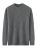 Suéter de Tricô Masculino Gola Redonda 100% Lã Nova Outono/Inverno Manga Longa Cor Sólida Suéter Top de Lã Macia