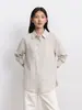 Camisa de Lino Color Natural Retro Estilo Perezoso para Mujer Otoño Nuevo 2026 Cuello Solapa de un Solo Botón Casual Versátil