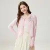 Otoño e Invierno Nuevo Estilo Ligeramente Maduro Estilo Elegante Cardigan de Punto con Lazo y Perlas para Mujer Delgado Moderno Favorecedor a la Figura Sentido del Diseño Suéter