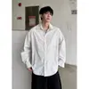Camisa longa listrada com blocos de cor simples estilo americano para primavera/outono, masculina e feminina, jaqueta camisa versátil de caimento solto de alta qualidade