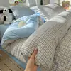 Juego de Cuatro Piezas de Hilo Tipo Nube Amigable con la Piel, Juego de Tres Piezas Estilo Sábana, Ropa de Cama Tradicional Sábana Ajustable de Algodón Lavado