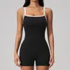 Traje de Yoga Unitario Ajustado de Nuevo Estilo Transfronterizo con Escote Cuadrado y Espalda Descubierta, Shorts de Fitness con Tirantes, Mono de Yoga para Mujer 2134