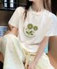 Camiseta de Algodón de Manga Corta para Mujer en Verano Estilo Coreano Holgada Cuello Redondo Estampado a la Moda Versátil Estilo Ins Top Ropa de Mujer de Moda Exportación