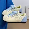Tênis Retro de Solado Grosso Cor Creme 2026 Novo Primavera e Outono Sapatos Brancos para Mulheres Versáteis Aumentadores de Altura Sapatos de Lona para Mulheres