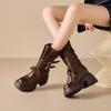 Botas de Media Pantorrilla con Suela Gruesa de 10 cm para Aumentar la Altura Interior para Mujer en Otoño e Invierno Botas Western Retro Nuevas con Tacón Grueso para Personas Bajas y Versátiles Botas de Jinete