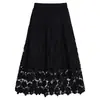 Falda de encaje floral hueca de diseño dulce Feiyuan para mujer, nueva colección de principios de otoño, falda versátil de color liso de alta calidad en línea A