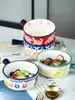 Tigela de cerâmica criativa com alça para cereais, sopa, macarrão, café da manhã estilo japonês, arroz, uso doméstico, tigelas de sopa e salada
