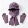 Conjunto de tres piezas para mujeres de mediana edad y mayores: gorro de punto grueso y cálido de otoño e invierno, gorra de béisbol de pelo de conejo, bufanda y guantes