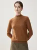 Suéter de cachemira estilo minimalista con cuello medio para mujer, camiseta básica de manga larga ajustada, top de punto versátil, top de moda 100% cachemira