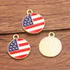 12 Tipos de Joyería de Aleación DIY Colgantes de Esmalte Dorado Kc Día de la Independencia Americana Corazón Forma de Estrella de Cinco Puntas Redondo Colgantes