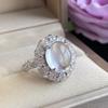 Anel Aberto Elegante Vintage de Ágata Cinza Gelo e Calcedônia Branca Anel de Dedo Rosto Oval de Ovo Feminino Joia