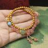 Pulsera de cuentas de Buda de doble círculo de sándalo de 4 mm Estilo Bosque Pulsera Simple de Cristal de Sandía Cuentas del Rosario Joyería para Hombres y Mujeres Regalos Al por Mayor