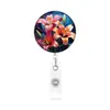 Crachá de identificação do fabricante com tema floral e clipe retrátil, revestimento plástico de fácil fixação, adequado para crachás temáticos florais e de animais para uso transfronteiriço