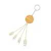 Cable de Datos Tres en Uno de Paja de Trigo, Bambú y Madera, Cable de Carga Llavero, Colgante Biodegradable Ecológico, Cable Regalo Creativo