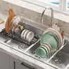 Escorredor de louça de cozinha transfronteiriço, extensível, multifuncional, para armazenamento na bancada da pia, hashi, pratos e talheres