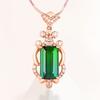 Colgante de cobre blanco con gema de turmalina verde natural de imitación de lujo europeo y americano de alta gama, elegante collar de circón para mujer, cadena de clavícula