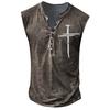 Camiseta de verano para hombre, informal, sin mangas, con estampado digital desgastado, talla grande, estilo europeo y americano, con siete botones y tapeta abierta