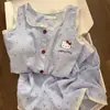 Diseño de Verano Rayas Dibujos Animados Estampado de Hello Kitty Pura Lustre Pijama de Tirantes Conjunto de Ropa para el Hogar de Primavera y Verano para Mujer