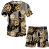 Estación Independiente AliExpress Nuevo Traje de Camiseta de Cadena de Hoja de Lujo para Hombre Holgado Impresión 3D Casual Manga Corta Corto