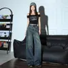 Calça jeans de cintura alta, perna larga, com cós azul claro estilo americano, estampa de fogos de artifício, design rasgado, nova calça mágica emagrecedora para mulheres, outono 2026