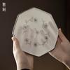 Juego de porcelana blanca tallada barro de jade boceto pequeña margarita maceta octagonal soporte para burbujas secas soporte para té soporte para maceta transparente de cerámica plato para maceta bandeja de té