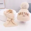 Chapéu Infantil Outono e Inverno Chapéu de Lã para Menino Conjunto de Duas Peças Cachecol Chapéu de Tricô Quente Engrossado para Menina Bebê Menino