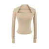 Camiseta de Manga Larga Off-Shoulder Estilo Puro Deseo, Nuevo Top Deportivo Corto de Otoño Elástico Ajustado para Yoga con Capa Base