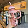 Vaso de Agua de Plástico de Gran Capacidad, de Aspecto Moderno para Verano, Vaso Espacial Simple y Portátil, Vaso con Tapa Pop-Up y Popote para Deportes al Aire Libre y Fitness