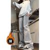Calça jeans estilo americano de rua alta masculina outono e inverno calças quentes grossas calças soltas retrô lavadas calças retas de algodão