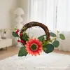 Guirlanda Artificial com Girassóis, Folhas de Bordo, Abóboras, Frutas Vermelhas, Círculo de Cipó para Pendurar na Porta para Ação de Graças, Halloween, Decorações de Feriado, Natal