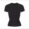 Yi Mengling mesma camiseta de algodão elástico de manga curta gola redonda slim feminina versão curta para mostrar o umbigo/versão normal preto branco cinza