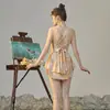 Traje de Banho Feminino 2026 Novo Estilo Saia Dividida Conservador Emagrecedor Esconde Imperfeições Meninas Estudantes Verão Natação Fontes Termais Roupa de Banho