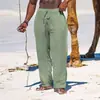 Transfronterizo 2024 Amazon deseo Nuevo Lino Holgado Hombres Simple Moda Color Sólido Casual Algodón y Lino Pantalones