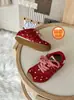Zapatillas Lindas Retro de Lunares para Niñas Xshx con Velcro, Otoño e Invierno Rojo y Plateado, Dulces y Casuales